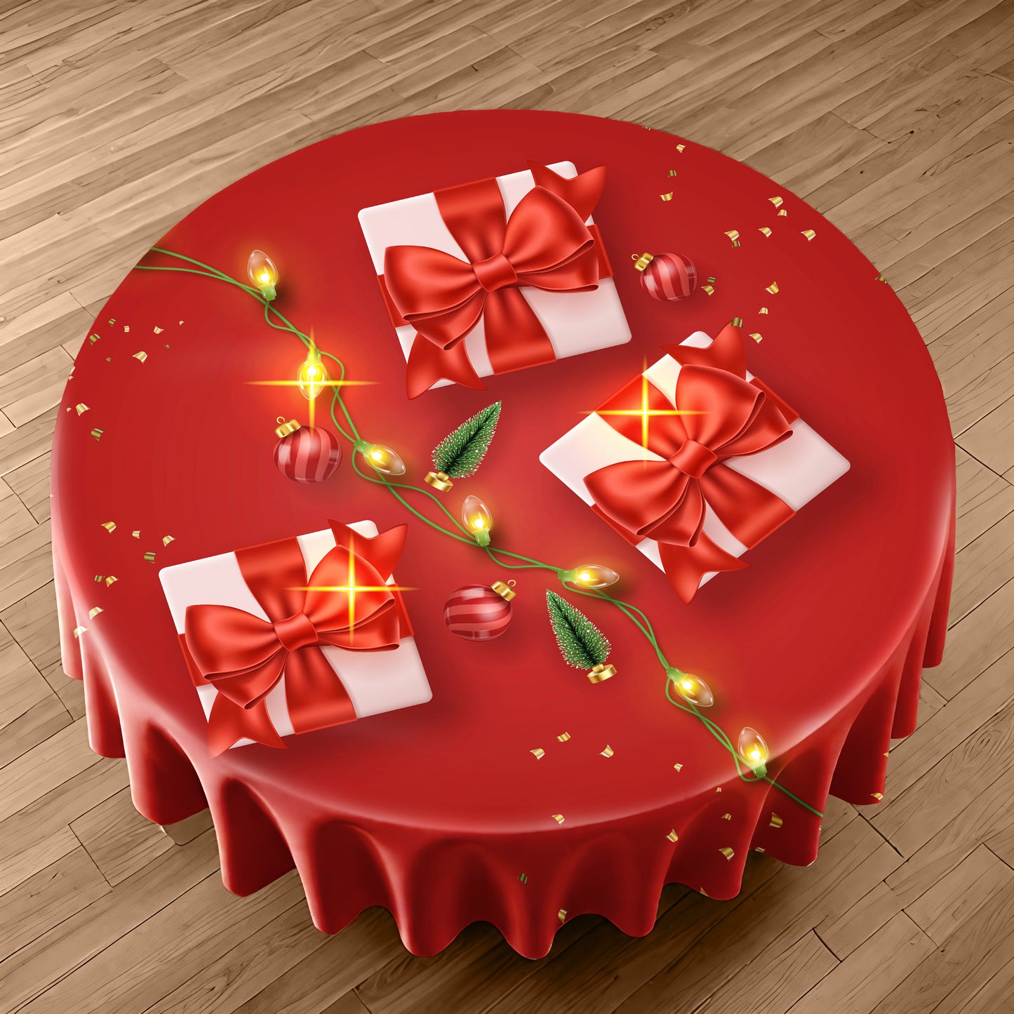 Red Christmas Round Tablecloth