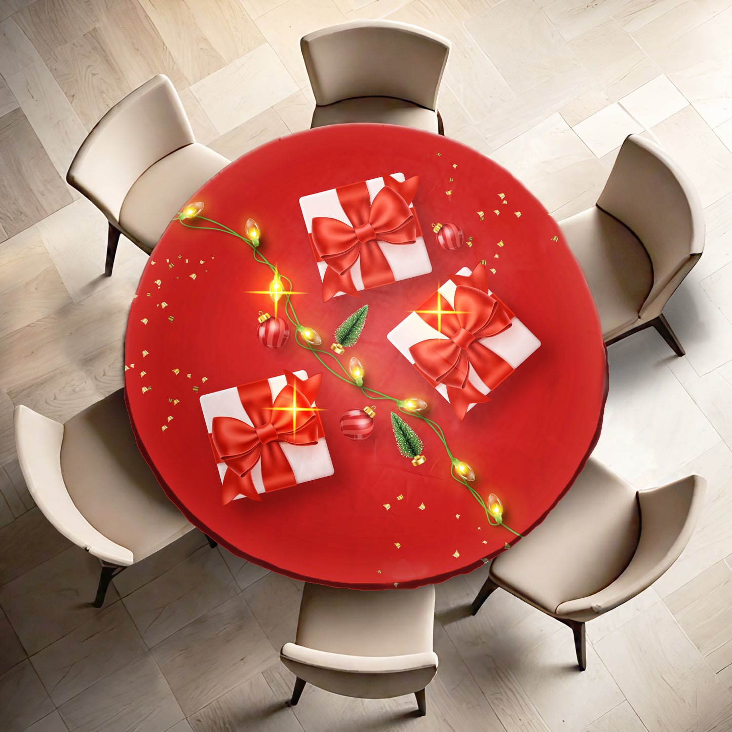 Red Christmas Round Tablecloth