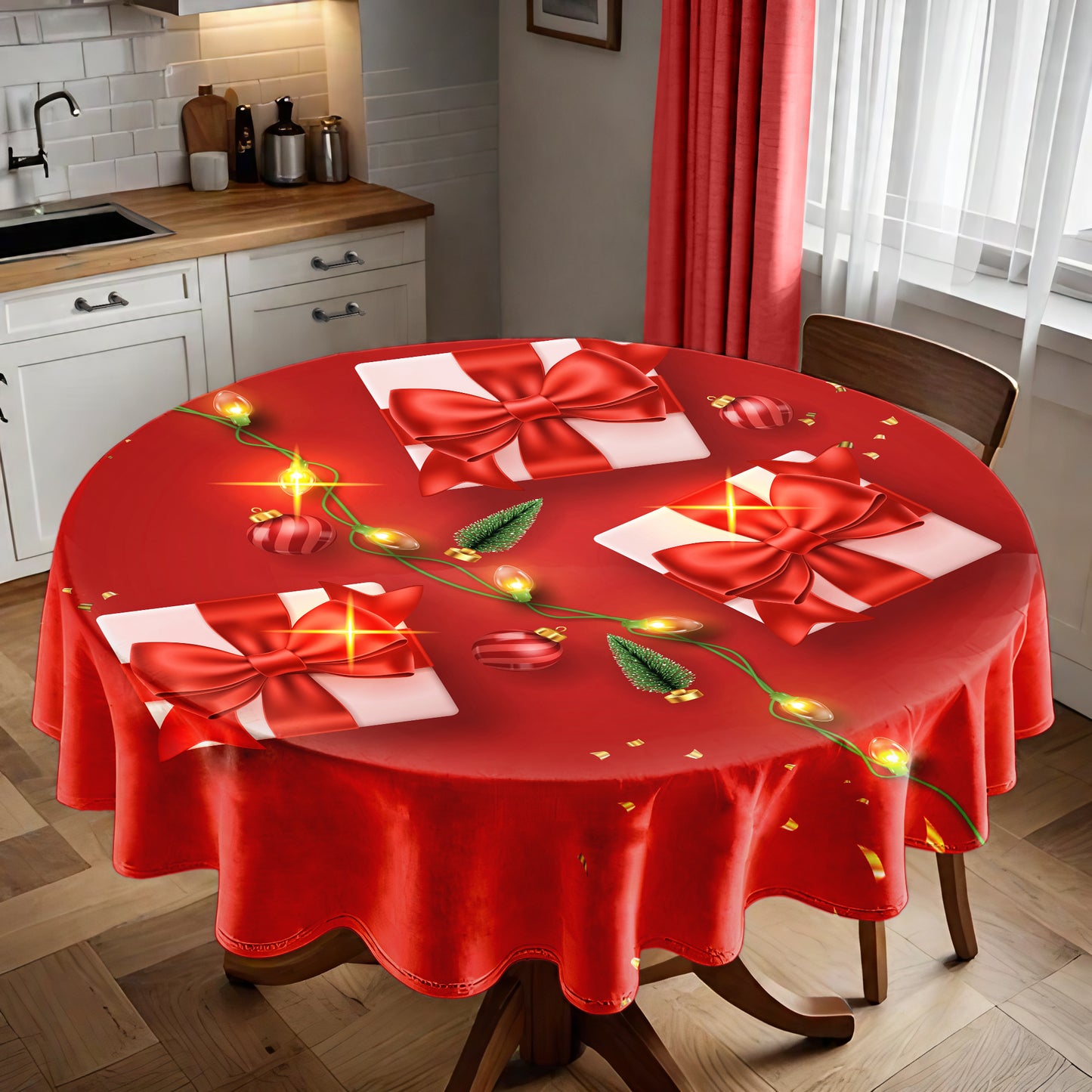 Red Christmas Round Tablecloth