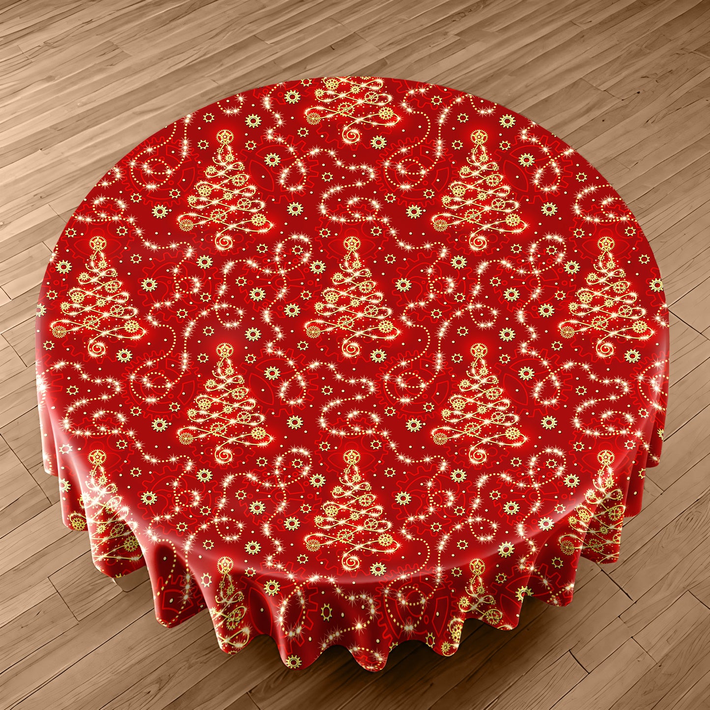 Red Christmas Tree Round Tablecloth