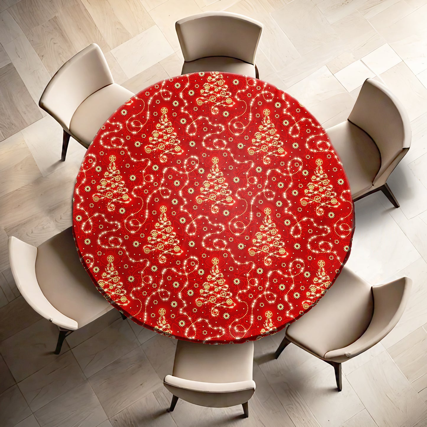 Red Christmas Tree Round Tablecloth