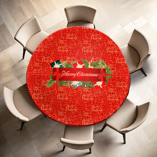 Red Doodle Christmas Round Tablecloth