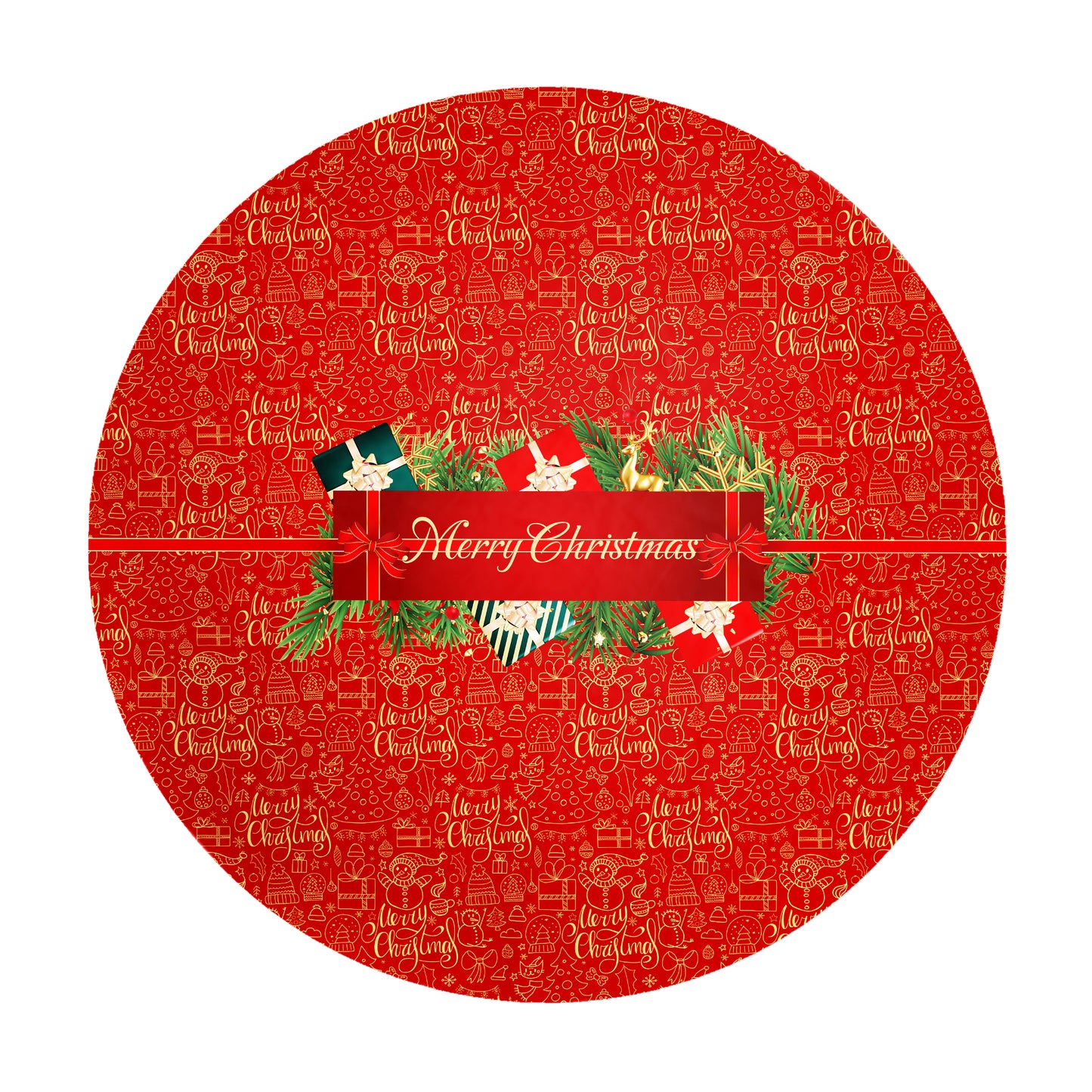 Red Doodle Christmas Round Tablecloth