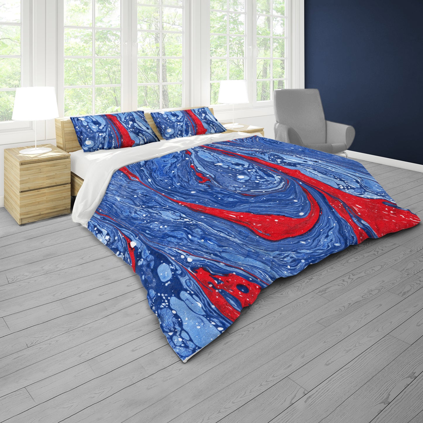 Red Flow Aquamarine Currents Duvet Cover Set