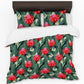 Red Flowers On Green Leaves Duvet Cover Set