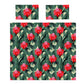 Red Flowers On Green Leaves Duvet Cover Set