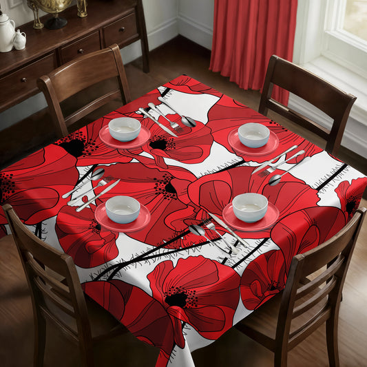 Red Flowers Square Tablecloth