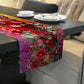 Red Flowers and Eucalyptus Leaves Table Runner