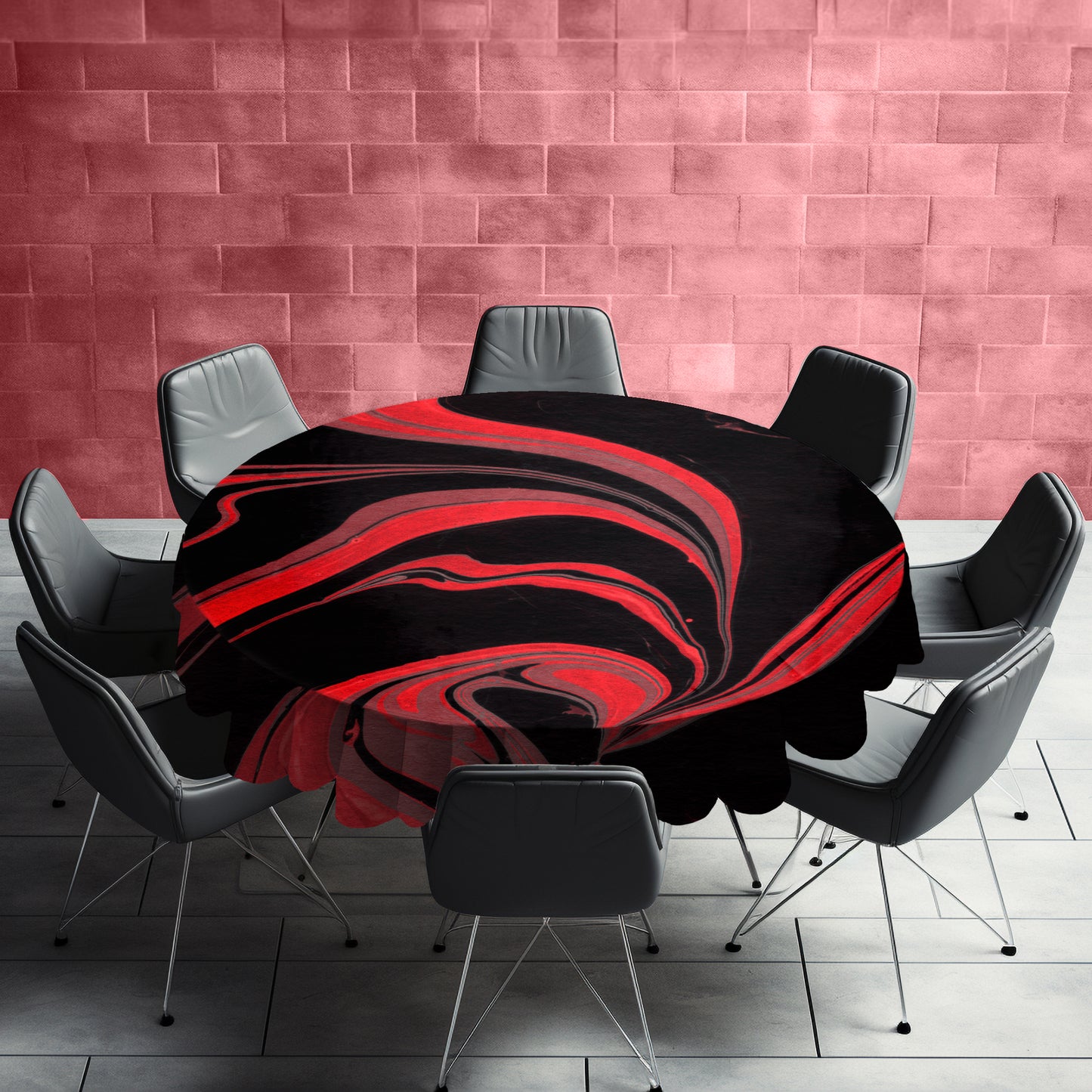 Red Flowing Paint Round Tablecloth