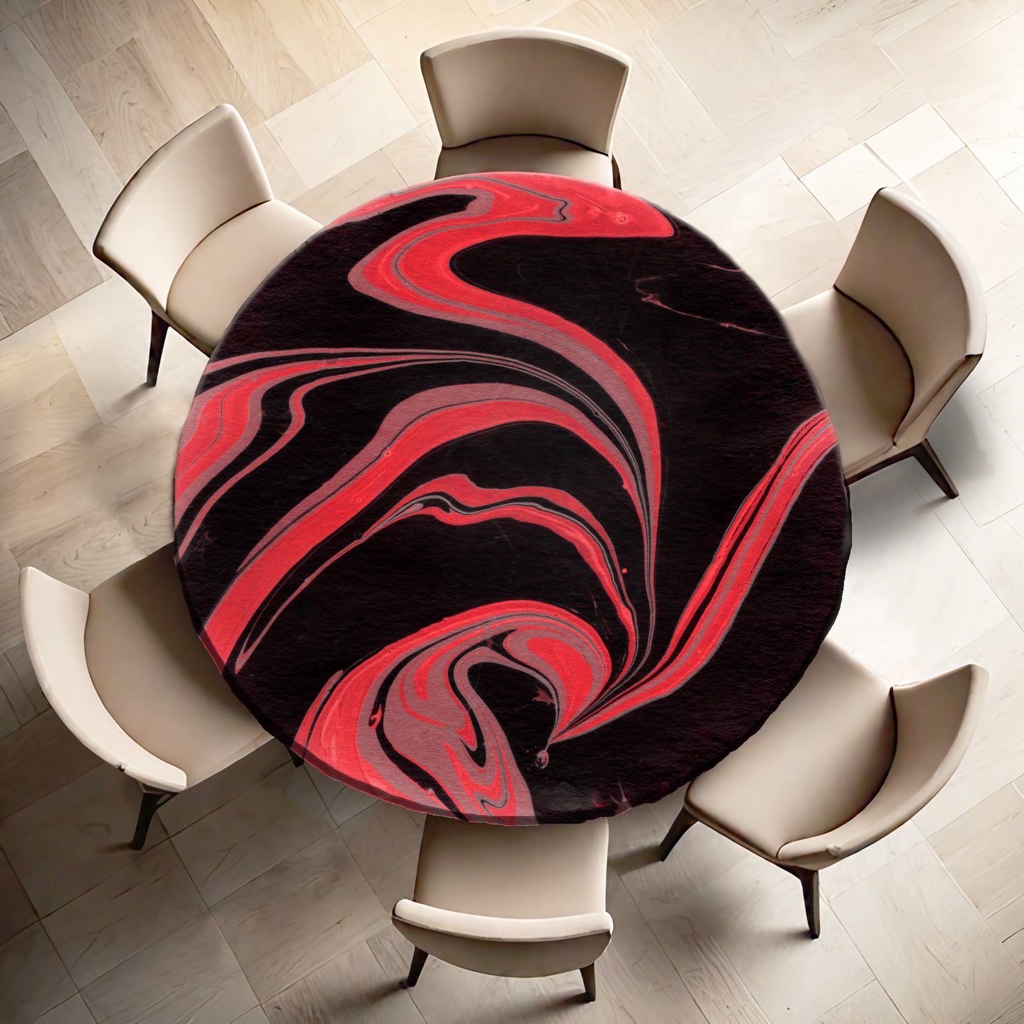 Red Flowing Paint Round Tablecloth