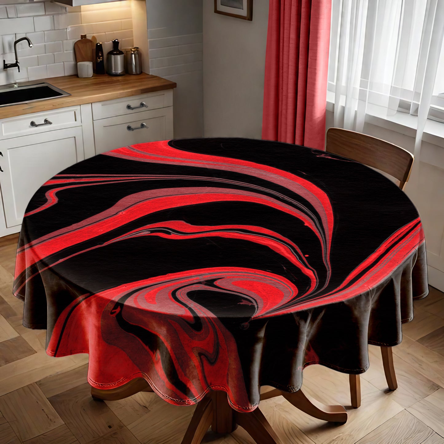 Red Flowing Paint Round Tablecloth