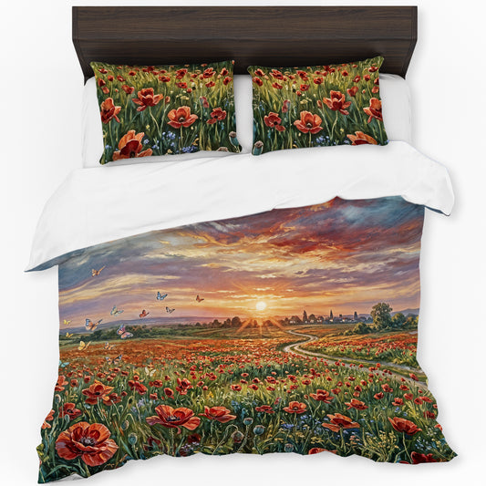 Red Poppies in the Wind Duvet Cover Set