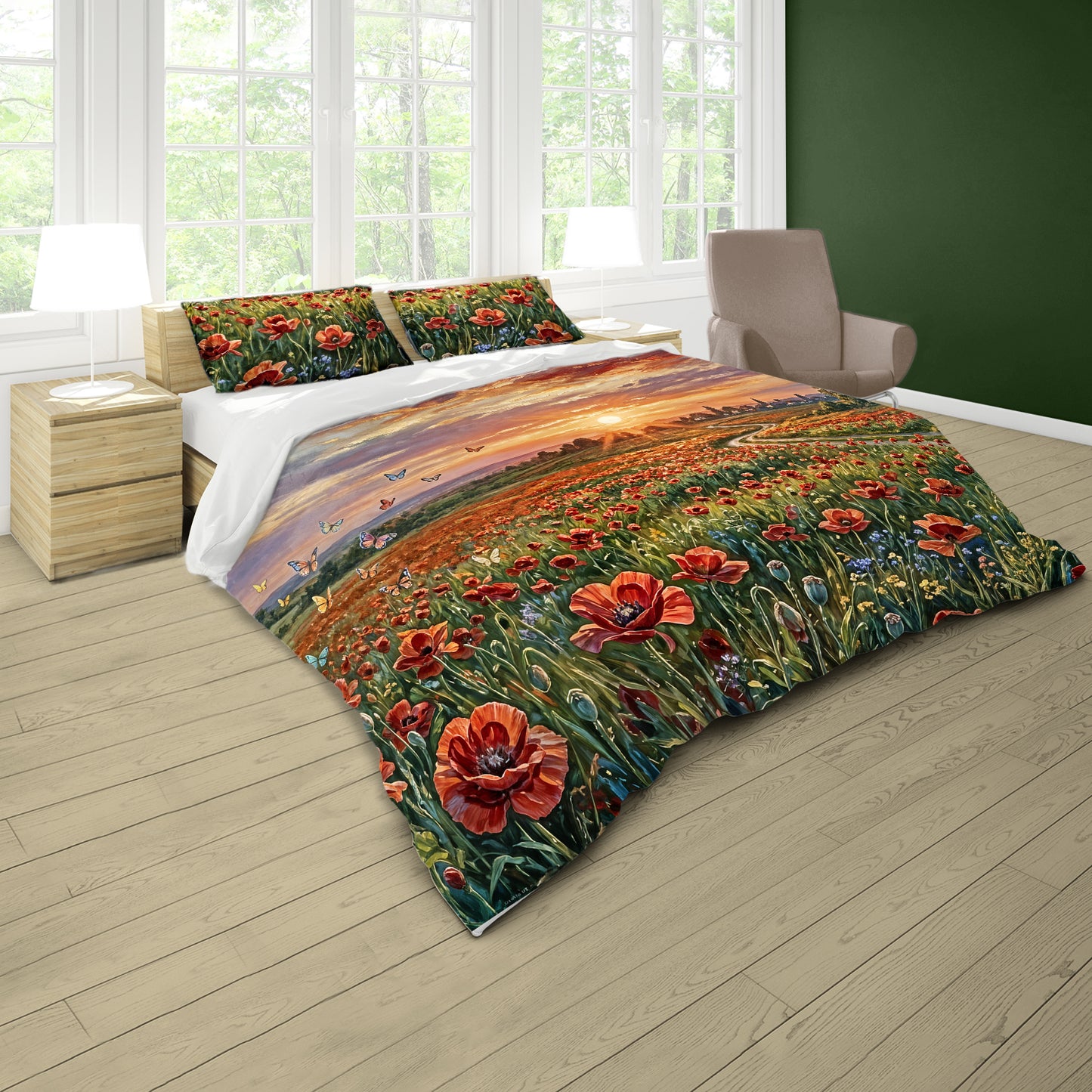 Red Poppies in the Wind Duvet Cover Set