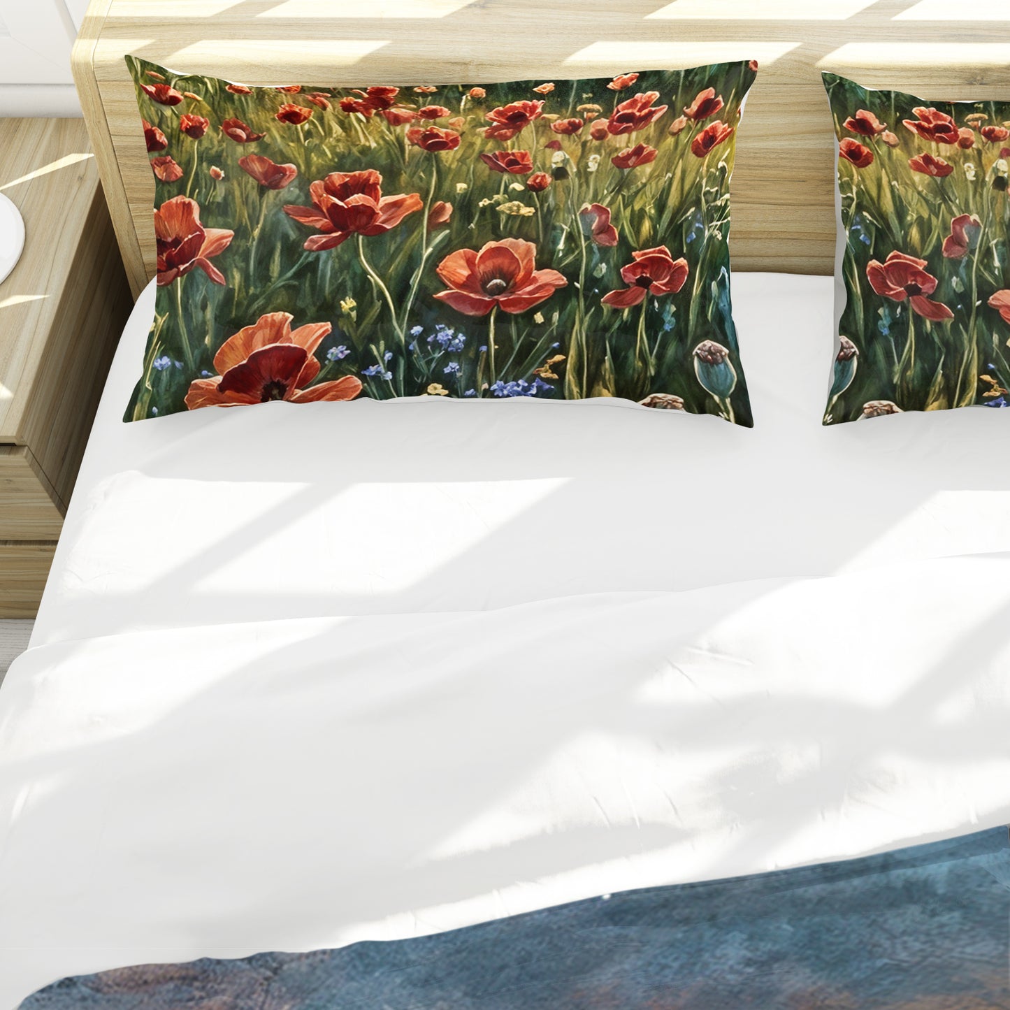 Red Poppies in the Wind Duvet Cover Set