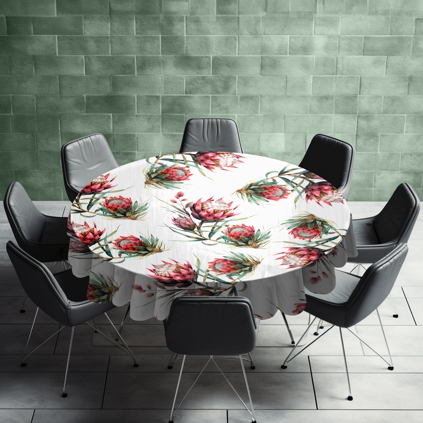 Red  Protea on White Wood Round Tablecloth by Mark van Vuuren