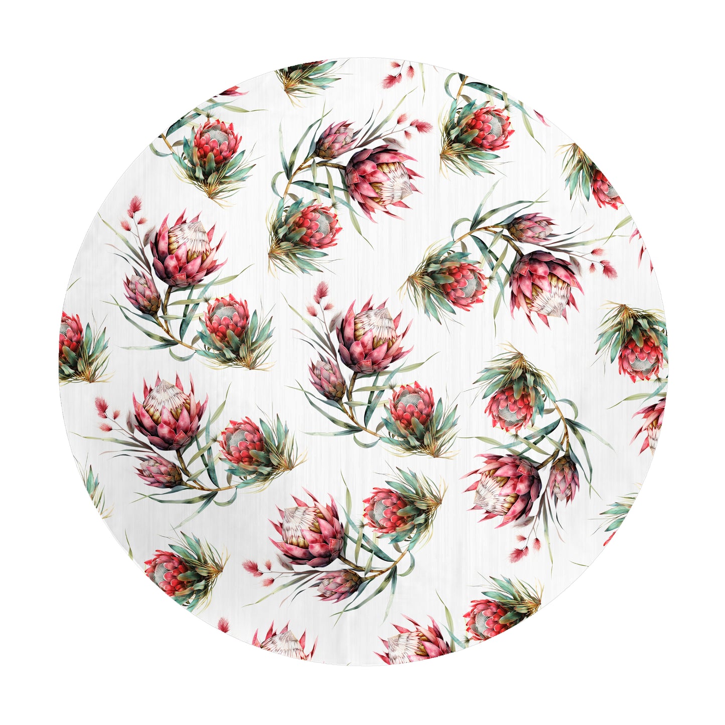 Red  Protea on White Wood Round Tablecloth by Mark van Vuuren