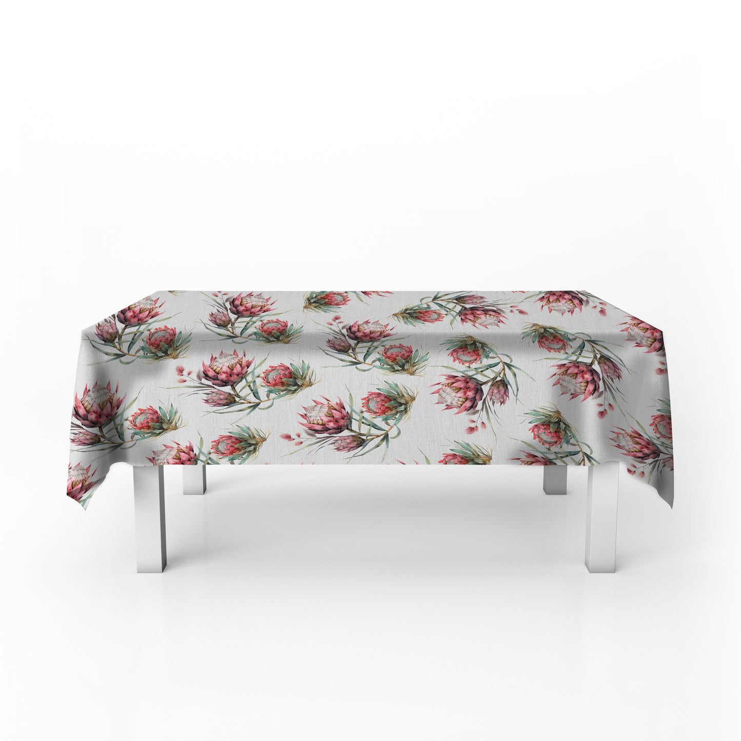 Red  Proteas on White Rectangle Tablecloth by Mark van Vuuren