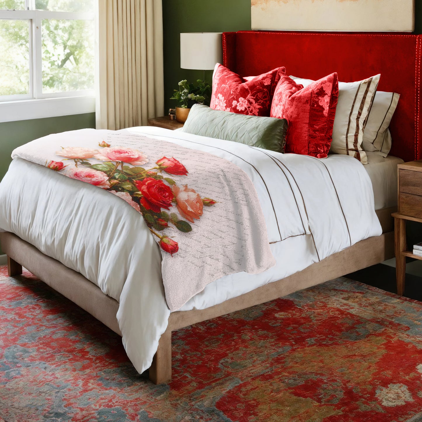 Red Roses Bed Throw