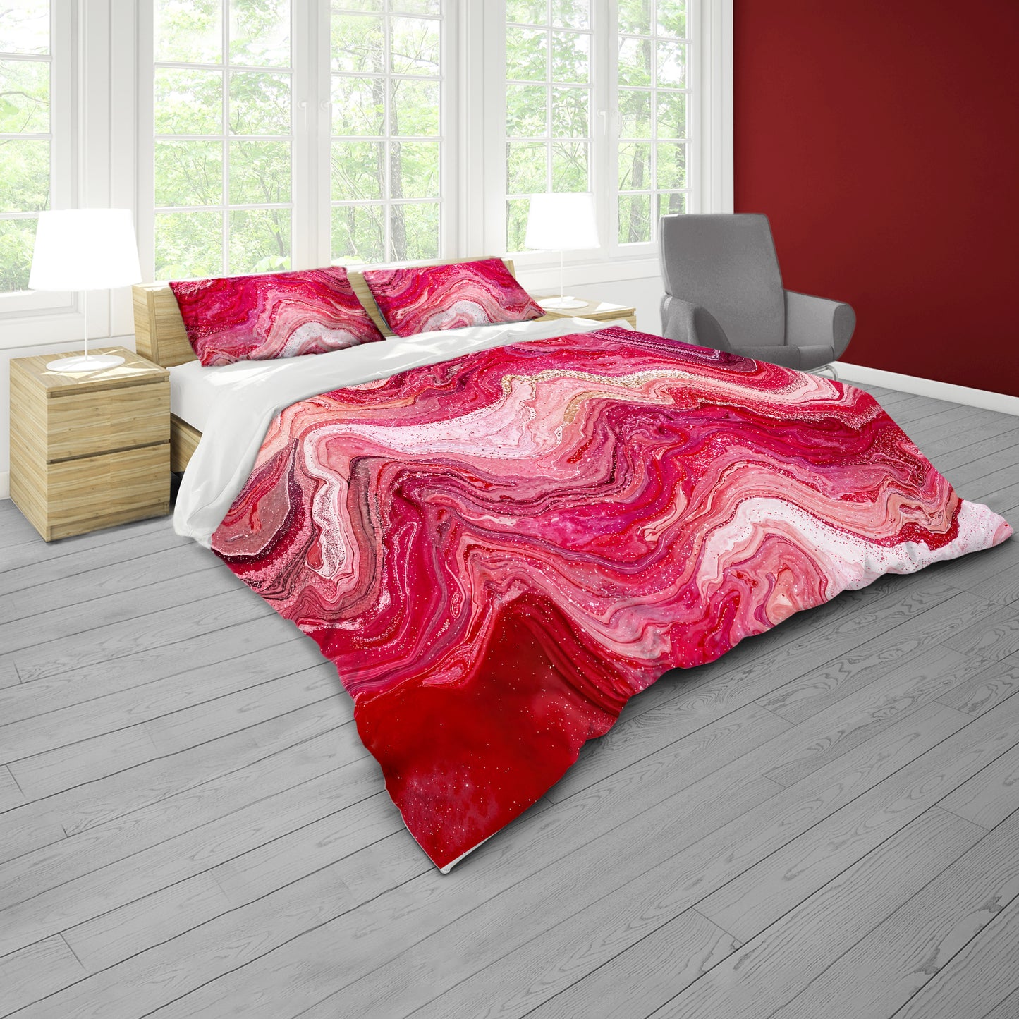 Red Waves Duvet Cover Set