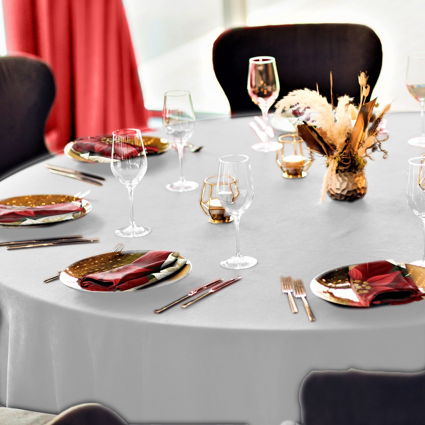 Red & Beige Poinsettia Napkins