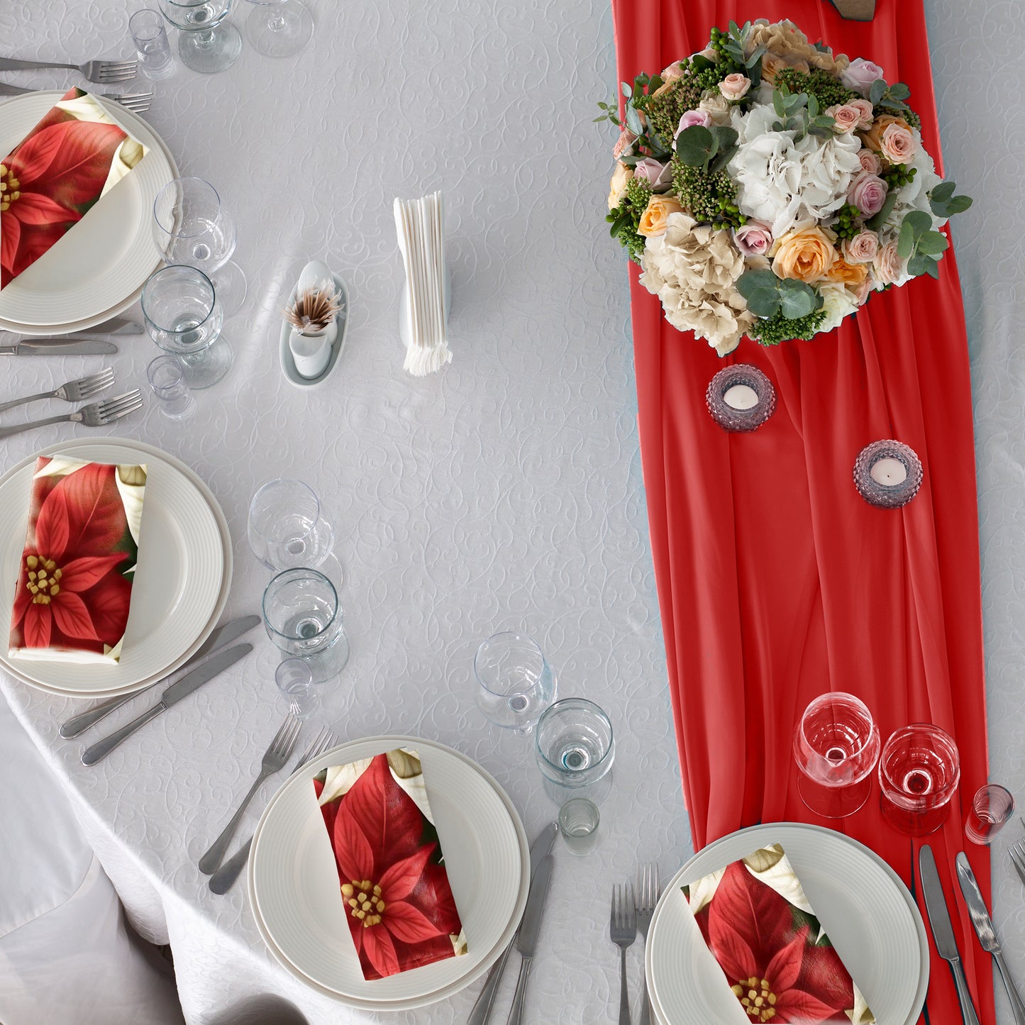 Red & Beige Poinsettia Napkins