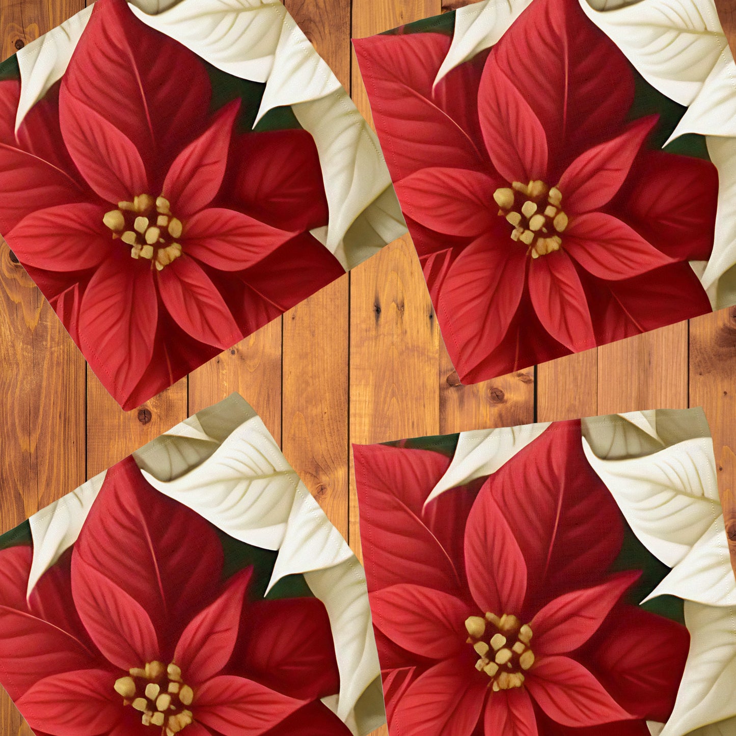 Red & Beige Poinsettia Napkins