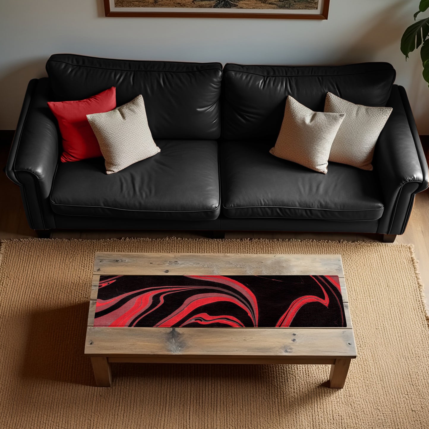 Red & Black Currents 160cm Table Runner