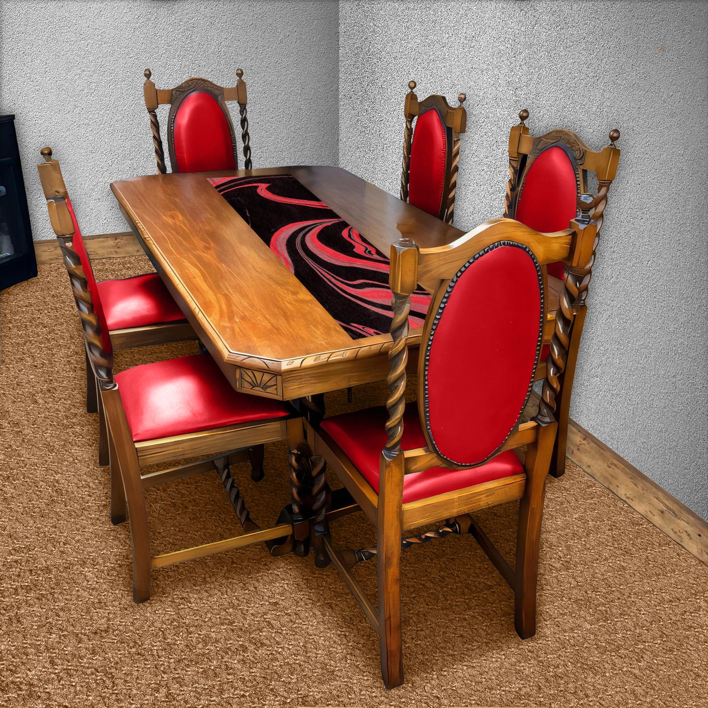 Red & Black Currents 160cm Table Runner