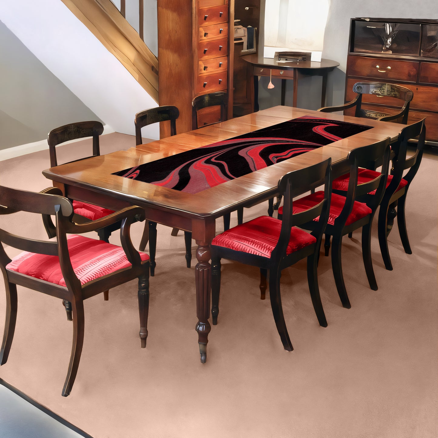 Red & Black Currents 160cm Table Runner