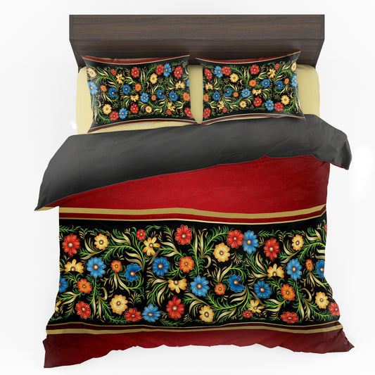 SPECIAL: Red and Black Floral Duvet Cover Set - Double