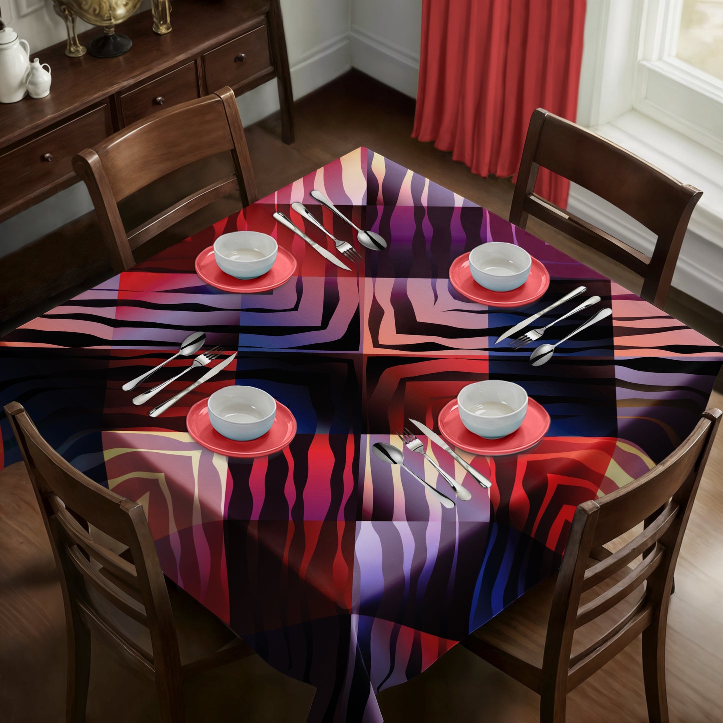 Red & Blue Pattern Square Tablecloth