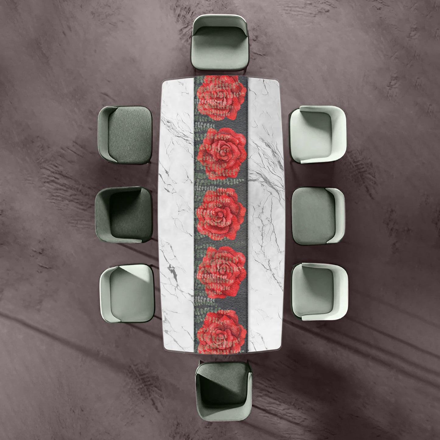 Red Flowers with River Leaves Table Runner By Mark van Vuuren