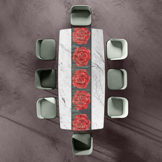 Red Flowers with River Leaves Table Runner By Mark van Vuuren