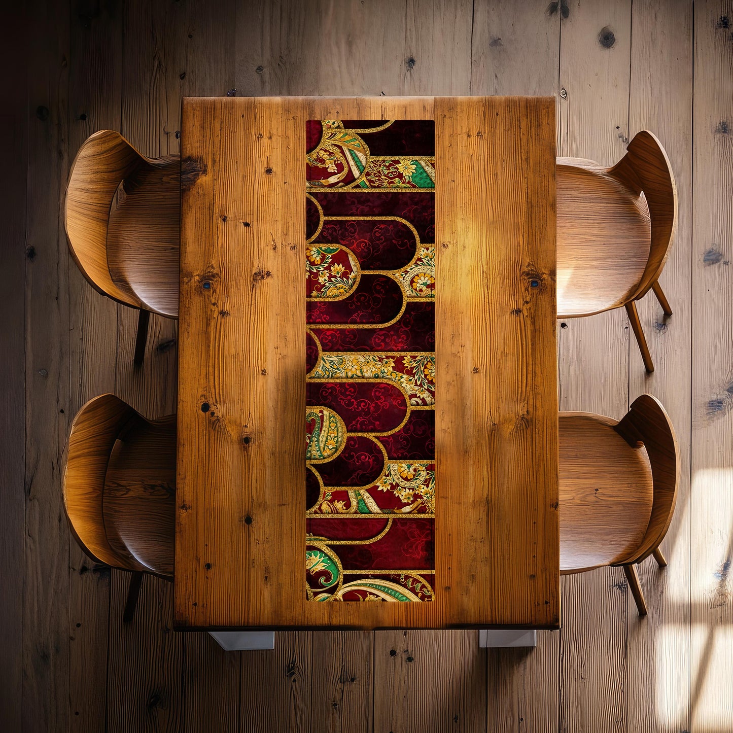 Red & Gold Chamber 160cm Table Runner
