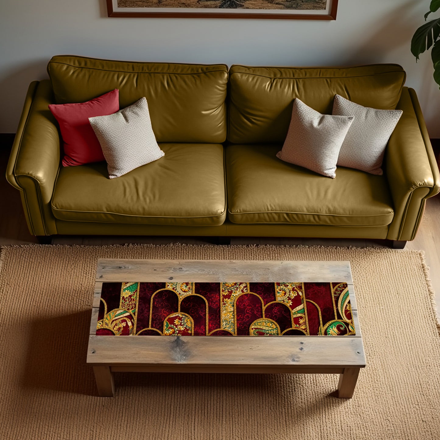 Red & Gold Chamber 160cm Table Runner