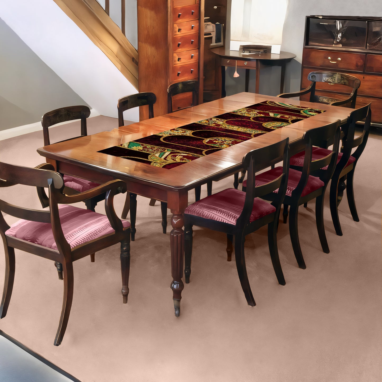 Red & Gold Chamber 160cm Table Runner