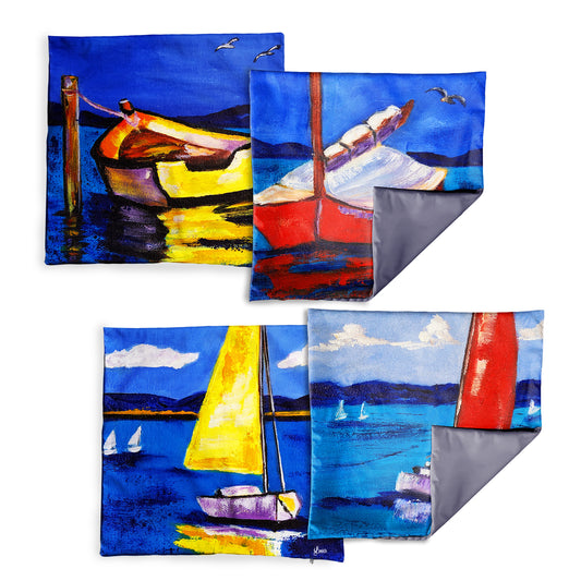 Red and Yellow Boats Luxury Scatter Covers By Yolande Smith (Set of 4)