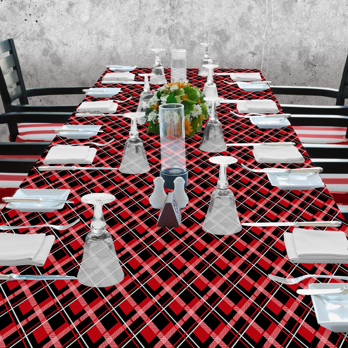 Red and Black Checkered Pattern  3m Rectangle Tablecloth