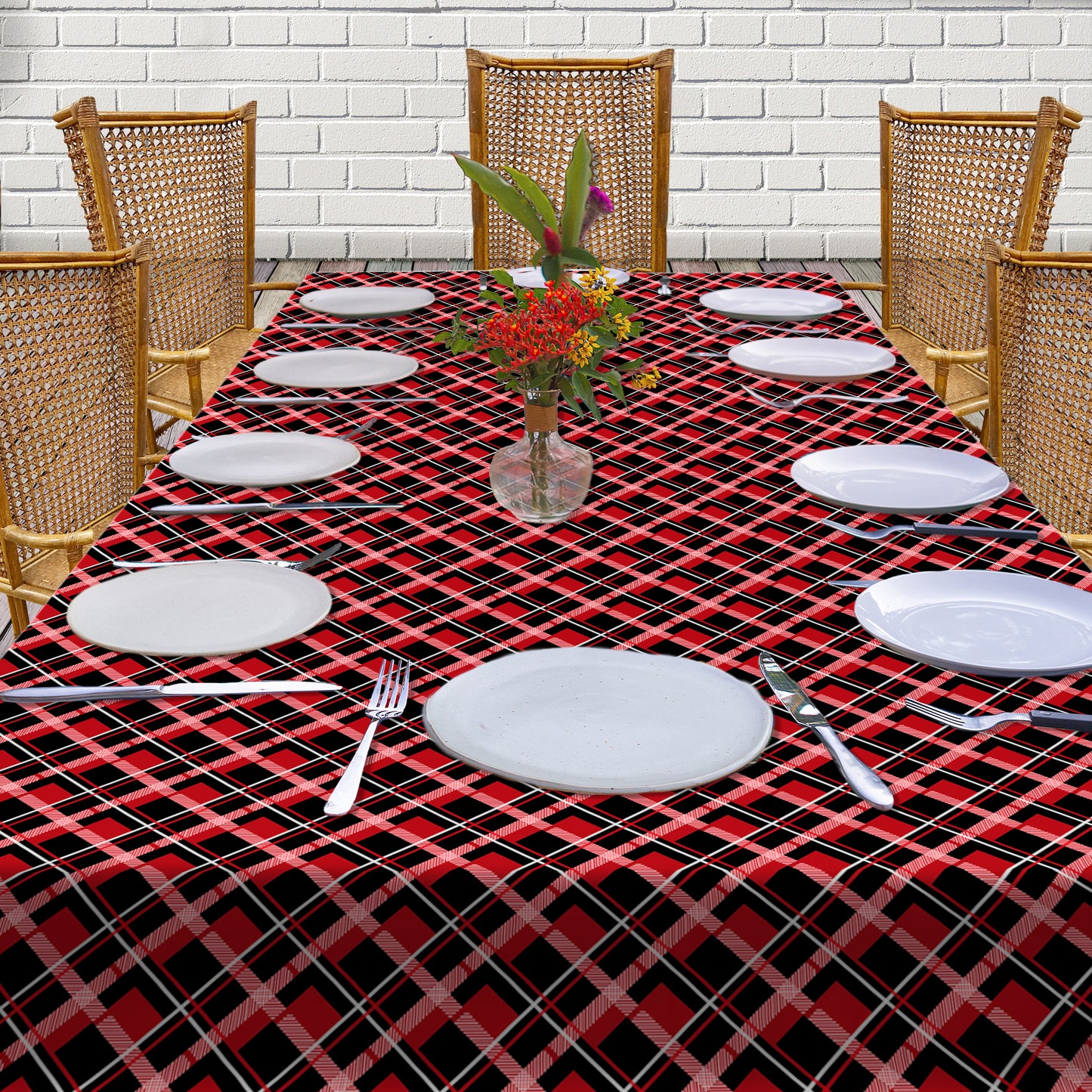 Red and Black Checkered Pattern  3m Rectangle Tablecloth