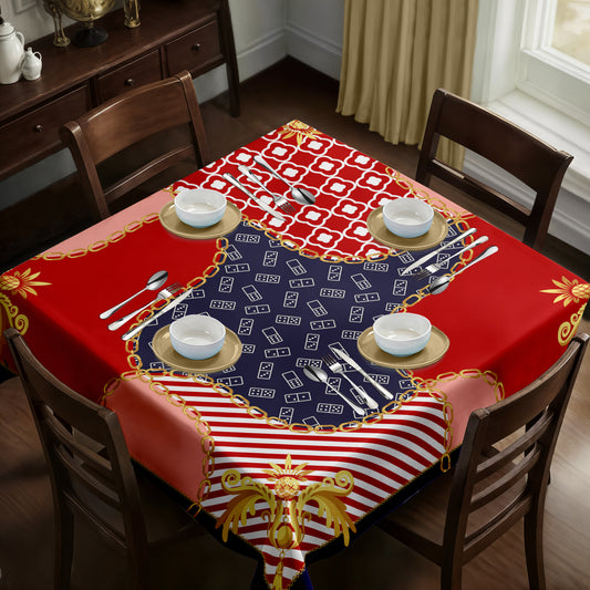 Red and Navy Abstract Pattern Square Tablecloth