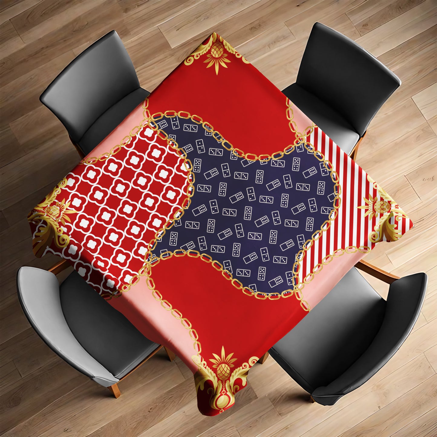 Red and Navy Abstract Pattern Square Tablecloth