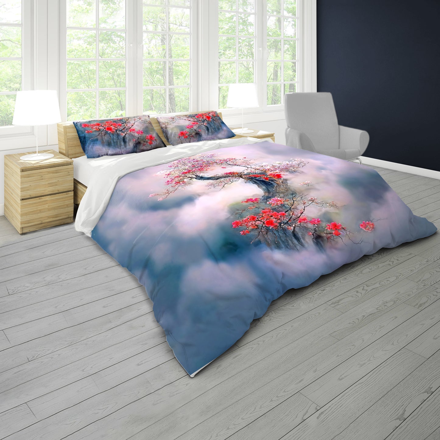 Red and Pink Tree Duvet Cover Set