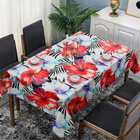 Red and White Tropical Flowers Rectangle Tablecloth