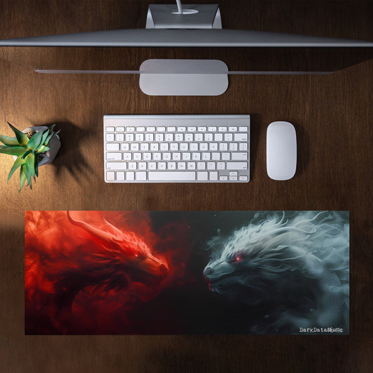 Red vs Grey Dragons by Wikus Schalkwyk Large Desk Pad