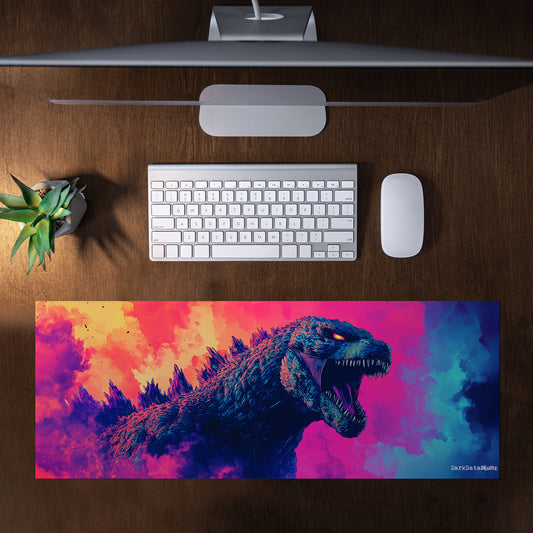 Retro Pop Art Godzilla Dust Large Desk Pad by Wikus Schalkwyk