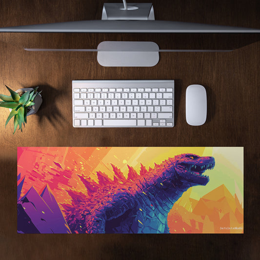 Retro Pop Art Godzilla Sun Rise Large Desk Pad by Wikus Schalkwyk