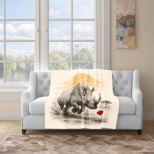 Rhino the Red Bloom Light Weight Fleece Blanket by Nathan Pieterse