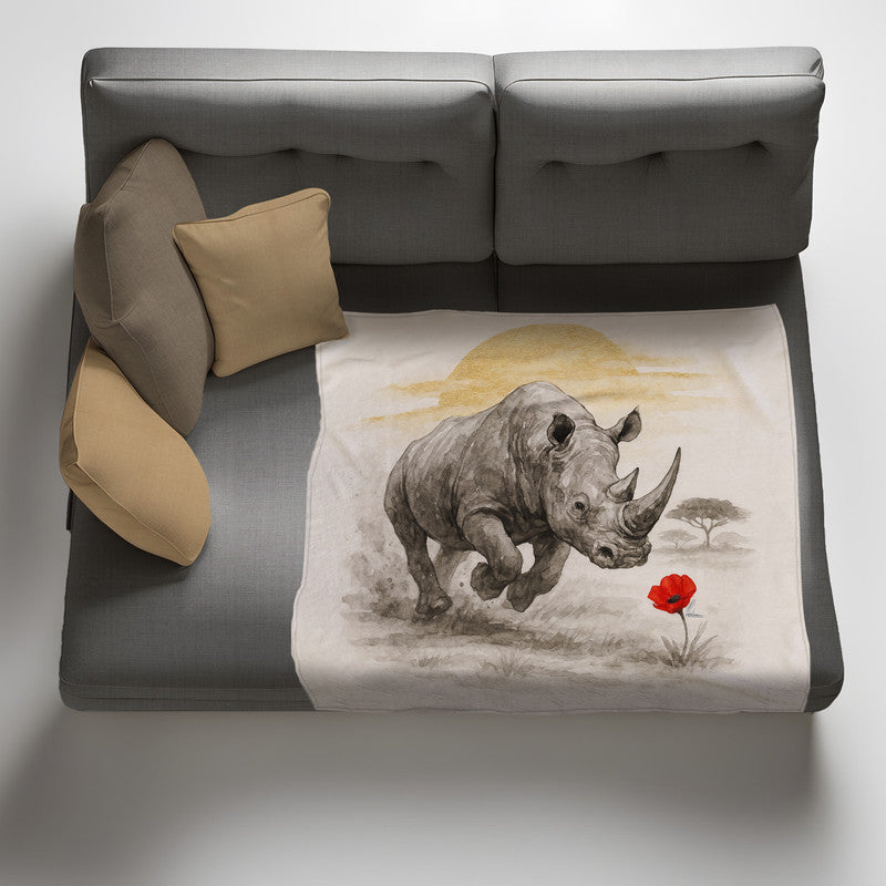 Rhino the Red Bloom Light Weight Fleece Blanket by Nathan Pieterse