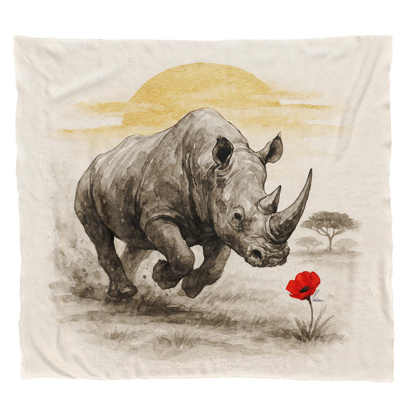 Rhino the Red Bloom Light Weight Fleece Blanket by Nathan Pieterse