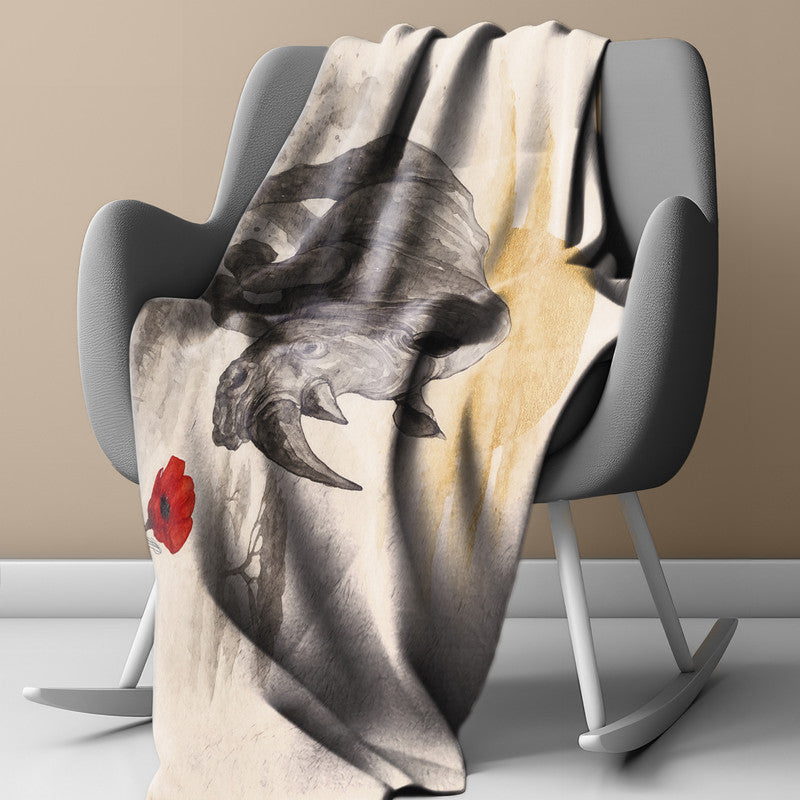 Rhino the Red Bloom Light Weight Fleece Blanket by Nathan Pieterse